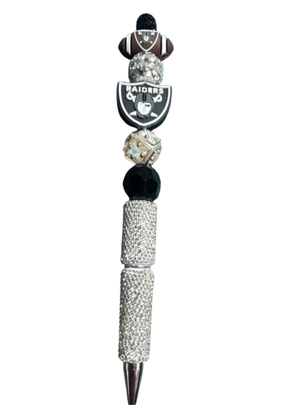 Las Vegas Raiders Bling Pen With Decorative Beads & Rhinestones For Writing & Gi